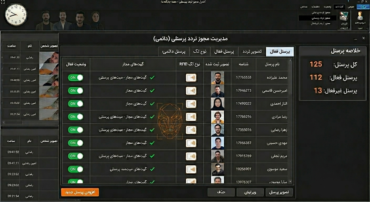 مجوز تردد پرسنلی در نرم افزار تشخیص چهره